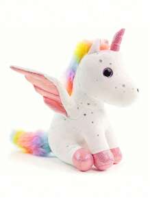 Peluche de unicornio mágico de 22 cm/8.66 pulgadas, lindo unicornio ángel, peluche de unicornio brillante, encantador peluche de unicornio con purpurina, peluche de unicornio soñador, animal de peluche con melena y cola arcoíris, regalo perfecto para cumpleaños, Pascua, Día de San Valentín, decoración del hogar