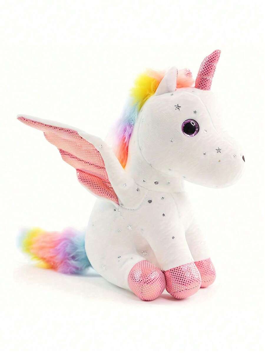 Peluche de unicornio mágico de 22 cm/8.66 pulgadas, lindo unicornio ángel, peluche de unicornio brillante, encantador peluche de unicornio con purpurina, peluche de unicornio soñador, animal de peluche con melena y cola arcoíris, regalo perfecto para cumpleaños, Pascua, Día de San Valentín, decoración del hogar