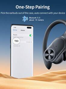 80hrs Playtime Bluetooth Headphones Wireless Earbuds With Earhook, Wireless Charging Case Digital Display Sports Ear Buds, Over-Ear Earphones For Sports - màu đen - Xem 5