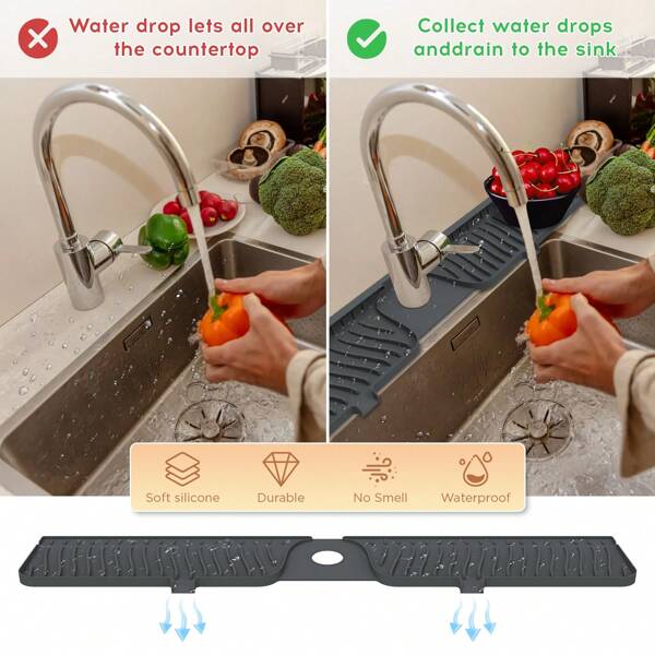 Silikondüsen Spritzschutz, Armatur Wasserfangmatte für Küche, Bad, Waschraum, Bauernhaus, Bar und Wohnmobilküche Spritzschutz, Silikon Armaturenuntersetzer