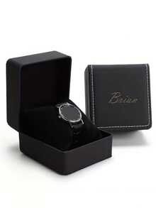 Personalized Name Faux Leather Black One-Piece Watch Gift Box, Faux Leather Watch Display Portable Storage Box, Men & Women Travel Gift - Black - View 1