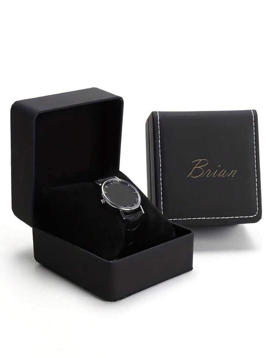 Personalized Name Faux Leather Black One-Piece Watch Gift Box, Faux Leather Watch Display Portable Storage Box, Men & Women Travel Gift - Black - View 1