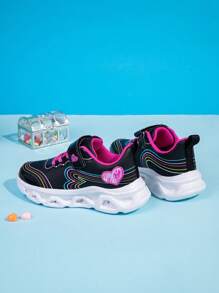 1 Pair Children/Girls' Fashionable Reflective Mirror Sneakers, Heart Shaped Colorful, Adjustable Hook And Loop Closure, Easy To Wear, Suitable For Party, Daily Wear, School Student - Multicolor - View 5