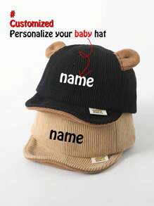 1 件个性化定制黑色婴儿帽 - 适合春季、秋季和冬季的可爱软帽檐帽 - 带百搭遮阳帽的婴儿棒球帽，适合男孩和女孩 - 适合 0-8 个月的婴儿，头围 44-48 厘米