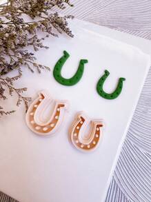 2pcs Happy St. Patrick's Day Clay Cutter | Horseshoe Shape Clay Cutters | Flower Cutters For Earring Making | Clay Earring Cutters | Polymer Clay Tools |Polymer Clay Cutter For Jewelry Making | Jewelry Making Kit - 2pcs - View 3