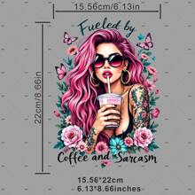 1 pieza/2 piezas/3 piezas Parches con patrón "Impulsado por café y sarcasmo" para aplicar con plancha en camisetas, sudaderas, pantalones vaqueros, bolsos, ropa, accesorios, máscaras, vaqueros, mochilas, sombreros y almohadas - Lavable y de larga duración