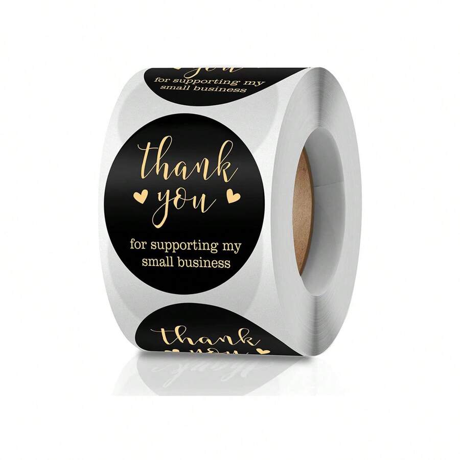 500 Peças/Rolo Adesivos Pretos de "Obrigado" de 1 pol./2,5 cm, Adesivo de Lacre para Sacola de Presente, Suprimentos Escolares, Domésticos e de Escritório, Suprimentos Escolares, De Volta às Aulas