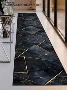 1 块现代超长走廊地毯，100% 涤纶，可机洗，防滑，防污，针织，适用于人流量大的区域、客厅、卧室、家庭办公室、厨房、房间装饰，机器制造