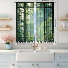 2 件装精美中式窗户印花窗帘，适用于家居装饰 - 适用于卧室、办公室、厨房、客厅和书房的带杆口袋窗户装饰 - 綠色 - 查看 14