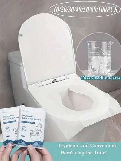 100 件一次性马桶座套，可冲散旅行一次性便携式马桶座套，纸质马桶座套水溶性便携式便盆座套，飞机、公路旅行、露营和公共浴室的旅行必备配件浴室装饰秋季装饰