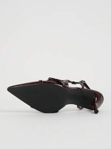 Giày cao gót mũi nhọn thanh lịch, có dây đeo khóa kim loại, da bóng màu đỏ tía, thích hợp cho đám cưới và tiệc tùng - Bordeaux - Xem 7