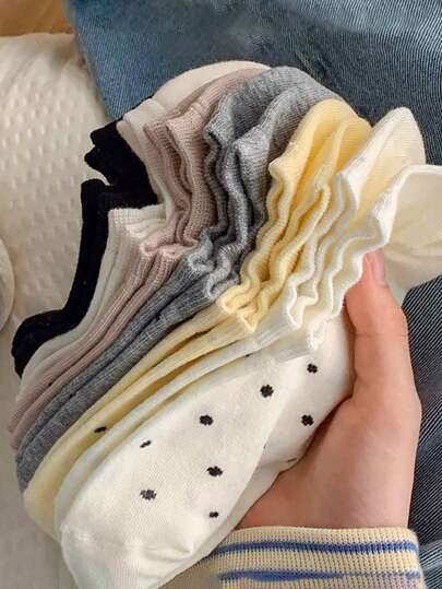 1/4/8双装女士船袜，黑白隐形短袜，四季皆宜，舒适透气，颜色随机