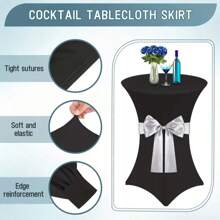 1pc Cocktail Table Cover, Circular Cocktail Table Cloth, Elastic Fitted Table Top Cover, Suitable For Bar, Wedding, Party, Birthday Events - Multicolor - View 3