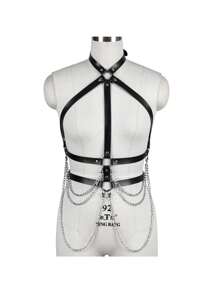 Adjustable Punk Style Leather Body Chain, Waist Belt, Belly Chain, Suitable For Women And Girls, Party Accessories - A - View 2