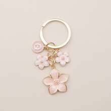 Cherry Blossom Pink/White Flower Charms Keychain With Custom Name Initial Bridesmaid Gifts Summer Beach Vacation - Multicolor - View 5