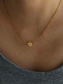 1 件精致太阳吊坠项链简约向日葵不锈钢链项链时尚珠宝配饰日常 - 太陽 - 查看 1