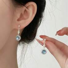 7-częściowy zestaw biżuterii z pereł w kolorze morskim, elegancki styl retro, niebieskie kolczyki z pereł, niebieski naszyjnik z pereł, niebieska bransoletka z pereł - odpowiedni do codziennego noszenia przez kobiety