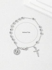 1pc 2025 New S925 Silver Non-Allergic True Platinum Plated Carved Virgin Mary Cross Jesus Handmade Bracelet With Luxury Drawer Gift Box, Suitable For Mothers/Girlfriends/Friends/Godparents, Catholic First , Daily And Festival Prayer Wearing - White - View 9