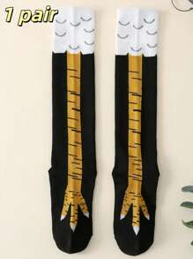 1 par de Calcetines con diseño de pata de pollo divertido, transpirables y de longitud crew delgada para hombres en primavera/otoño, calcetines finos y adelgazantes para mujeres en deportes y fitness