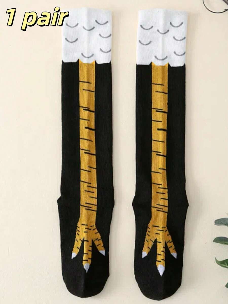 1 par de Calcetines con diseño de pata de pollo divertido, transpirables y de longitud crew delgada para hombres en primavera/otoño, calcetines finos y adelgazantes para mujeres en deportes y fitness