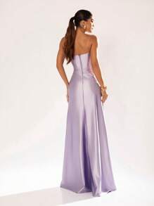 LONG WEDDING PARTY DRESS FOR BRIDESMAID FASHIONISTA STRAPLES WITH SLIT - Lilac Purple - View 2