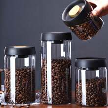 1个暗室玻璃真空密封储物罐，咖啡豆压力泵罐，防潮，适用于咖啡、茶叶、坚果、谷物、厨房收纳及配件 - 電鍍銀色款 - 查看 5