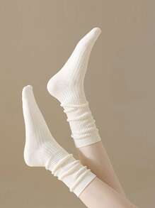 1 para miękkich białych skarpetek do połowy łydki dla kobiet, cienkie i modne skarpetki sportowe, skarpetki do kolan, skarpetki unisex dla par, podwójnie tkane, całoroczne