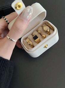 1 pieza Mini caja de almacenamiento de joyas portátil y sencilla para anillos, collares y aretes, para exhibición y empaque de regalo, para regalos de San Valentín, Navidad, Nochebuena, Nochevieja, Festival de Ramadán