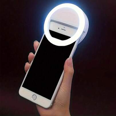 1 件白色/粉色便携式自拍环形灯，带 USB 充电、拍照、美颜和美肤功能，适合自拍和直播，便携式自拍灯