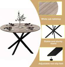 Mesa redonda para cocina y comedor, pieza de madera de diseño retro industrial, patas de metal negro, acabado nogal natural (silla no incluida)