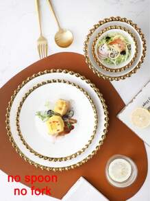 1 pieza Tazón de ensalada/Plato de bistec de cerámica de lujo con perla dorada, adecuado para restaurantes