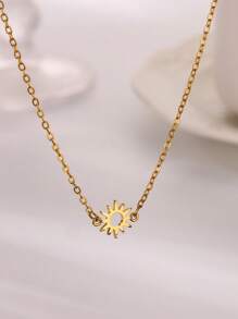 1 件精致太阳吊坠项链简约向日葵不锈钢链项链时尚珠宝配饰日常 - 太陽 - 查看 3