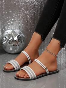 女士平底凉鞋，2025夏季新款大码仙女花平底凉鞋，轻便沙滩鞋，白色仙女款平底凉鞋 - 白色 - 查看 5