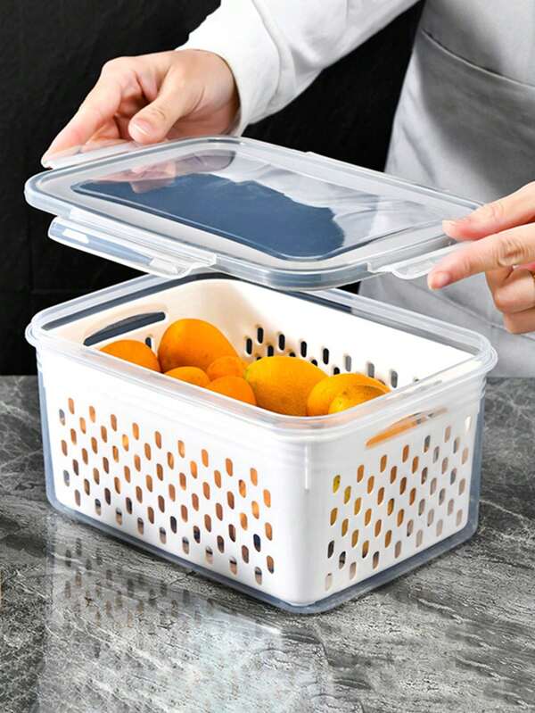 Juego de 3 recipientes de almacenamiento de alimentos de gran capacidad y multifunción, aptos para refrigerador, frutas, verduras y almacenamiento de alimentos, drenables, a prueba de fugas, reutilizables, organizador de cocina