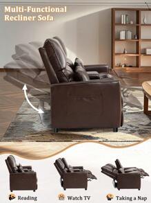 63.4" RV Loveseat Recliner Sofa, PU Leather Double Seat Manual Recliner Couch With 2 Cup Holders And Storage Console Recliner, Home Theater Seating - Rustic Brown - View 4