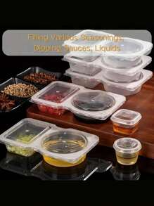 20pcs Portable Double-Layer Condiment Boxes - Reusable Plastic Sauce Dip Trays, Multi-Function Covered Dipping Cups, Salad Sauce Takeout Boxes, Double-Layer Condiment Boxes, Double-Layer Snack Boxes With Takeout Sauce, Suitable For Back To School, Halloween, Travel Snacks And Sauces, Beach Snacks, Christmas, Mother's Day, Parties, Birthday Parties, Gatherings, Etc. - Transparent B - View 11