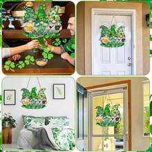 圣帕特里克节门标志用于前门侏儒木制悬挂标志侏儒花环标志幸运三叶草侏儒绿色侏儒门装饰圣帕特里克节墙壁乡村农舍门廊