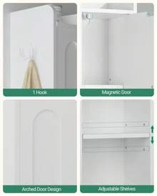 HEXCELEN Bathroom Cabinet With Adjustable Shelves, Freestanding Floor Cabinet, Tall Bathroom Storage Cabinet With Doors & Drawer, Narrow Toilet Paper Storage Cabinet, White - trắng - Xem 4