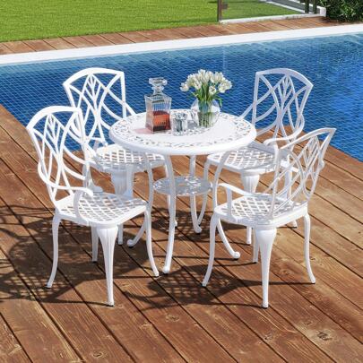 GOFLAME Patio Cast Aluminum Dining Table & Chair Set, 5 Piece Outdoor Bistro Set