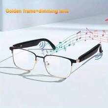 New Smart Glasses For 2025, Automatic Color Changing Glasses, Sunglasses That Automatically Turn Black In 3 Seconds Under Sunlight, Wireless Connection To Smartphones, Audio Glasses For Listening To Music, Making Phone Calls, Supporting AI Voice Assistants, Compatible With Android/IPhone, Suitable For Indoor, Sports, Driving Glasses, Unisex Sunglasses, Anti Blue Light Glasses, Suitable For Holiday Gifts - Black Temples + Gold Frame - View 2