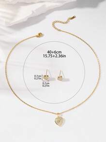 3pcs/Set (With Gift Box) Fashionable Luxurious Zirconia Inlaid Butterfly & Heart Copper Pendant Earrings, Stainless Steel 18K Gold Plated Necklace, Lovely Jewelry Set Suitable For Party & Daily Wear, Birthday Gift For Girlfriend/Mom