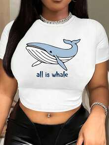 Graphic-Print Cropped T-Shirt, Y2K Spring/Summer Short-Sleeved Cropped Top, Women