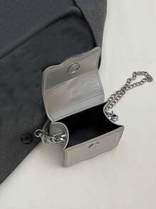 PU 材质纯色蝴蝶结装饰链条迷你手提包，可爱款式，适合儿童斜挎包 - 銀色 - 查看 5