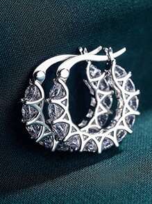 1 对优雅 925 纯银方晶锆石环形耳环结婚周年纪念耳饰女士礼物精美珠宝 - 1# - 查看 9