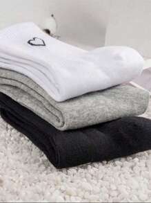 36双/30双/20双心形图案厚实舒适运动休闲长筒袜，男女适用，韩版，黑色，灰色，白色，情人节，12双/10双/8双/6双/2双，秋季