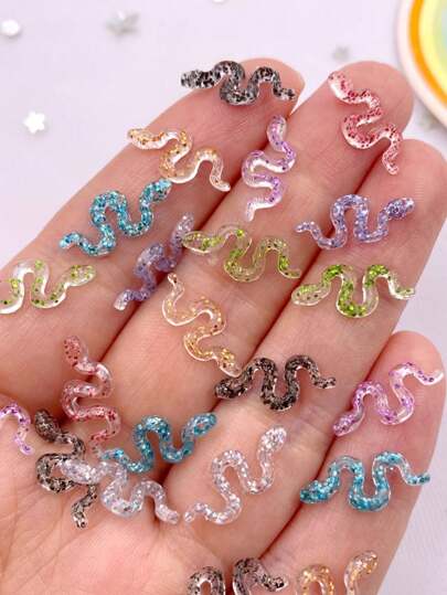 50Pcs Mixed Glitter Resin Colorful Mini Sequin Snake Flat Back Rhinestone Scrapbook Wedding Decor DIY Art Applique Jewelry Crafts Accessories Summer, School