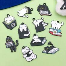 5/10 件黑白珐琅猫饰物卡通书饰动物可爱猫饰物吊坠可制作珠宝钥匙扣手链配饰 - 黑與白 - 查看 8