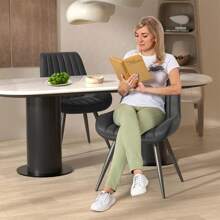 Nalupatio Modern Dining Chairs Set Of 4, Comfy Dining Room Chairs With Thick Cushions, Upholstered Fabric Kitchen Side Chairs With Metal Legs - 黑色 - 查看 5