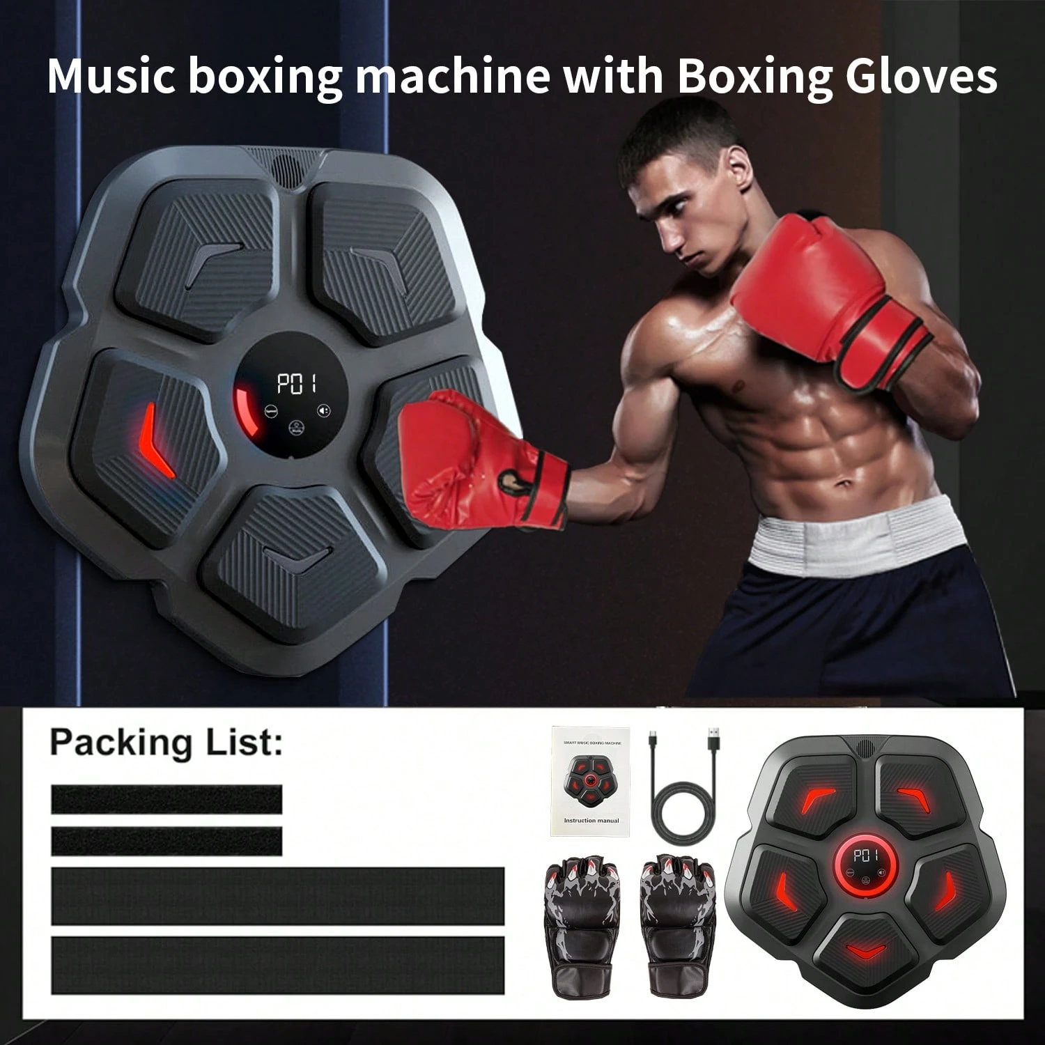 Machine De Boxe Musicale Murale électronique - Appareil D'entraînement Avec LED, Bluetooth, 3 Modes, Réglable - Pour Adultes Et Enfants, Soulagement Du Stress