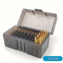1 pieza Caja de munición de 50 cartuchos Estuche de balas con tapa abatible Caja de almacenamiento de balas 223 Caja de herramientas para accesorios de armas de viaje